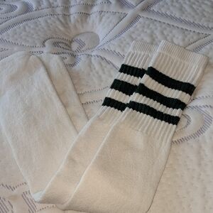 Vintage Long White W/Green Stripes Tube Socks